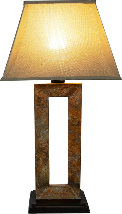 Sunnydaze Open Rectangle Side Table Lamp for Living Room - Slate Indoor or Outdoor Table Lamp - 31" H - Plug-in Electric