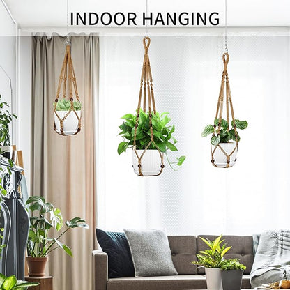 Macrame Plant Hanger - Fits 4 to 13 inches Pots for Indoor Outdoor, 35"/29"/23" Different Sizes Set, Brown (POTS NOT Included)