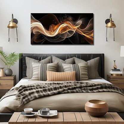 JuhaiArt Abstract Art Prints Bedroom Gold Wall Decor Black Wall Picture for Living Room Home Office 29" x 59" Lines Poster Artwork