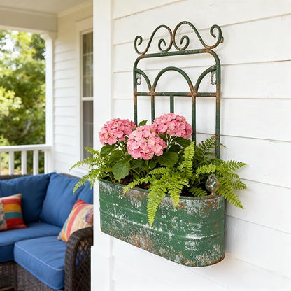 Rustic Metal Wall Planter Country Garden Wall Hanging Mount Vase Pocket Outdoor Vintage Hanging Pot Farmhouse Wall Decor for Plants Flowers (Green)