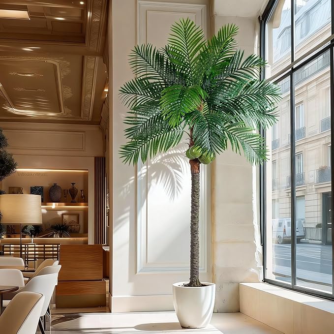 8FT Big Faux Tropical Phoenix Trees Large Artificial Palm Tree Indoor Outdoor Realistic Floor Plants Tall Fake Plant for Home Living Room Office Decor Porch Outside Patio arboles para decoracion