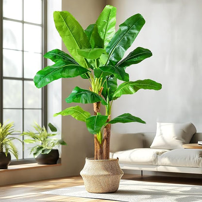 6FT Artificial Banana Tree Tall Fake Banana Leaf Plant Faux Banana Silk Tree Faux Banana Leaves for Home Swimming Pool Indoor Outdoor Patio Tropical Decor