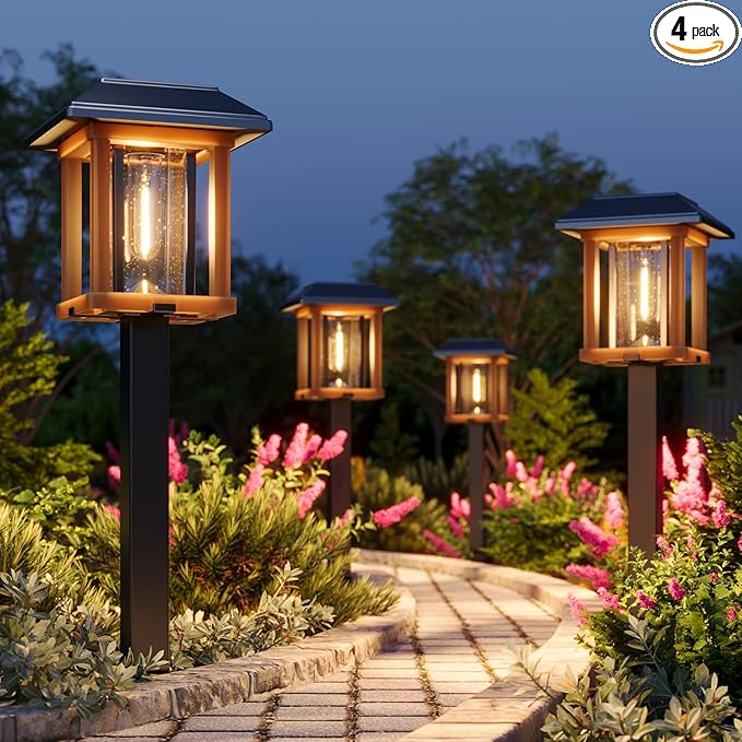 XMCOSY+ Solar Pathway Lights Outdoor Waterproof IP65 - Dual-Tone 25 LM LED Solar Garden Lights for Yard, Glass Outdoor Lighting for Garden Patio Yard Landscape Walkway Driveway Lawn Decor (Warm White)