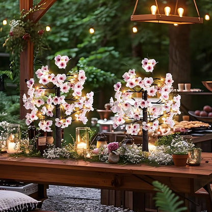 Uieke 2PACK 24IN Lighted Cherry Blossom Tree 48 Warm White LED Tabletop Artifical Bonsai Tree with Timer Battery/USB Operated for Wedding Party Spring Home Indoor Japanese Room Decor