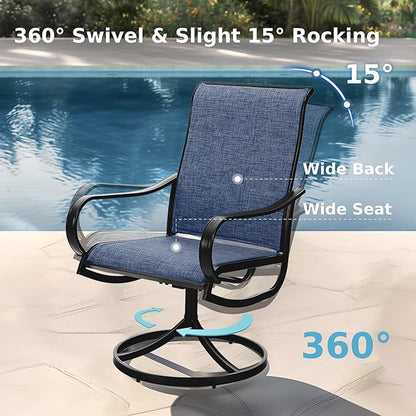 MFSTUDIO Patio Dining Set for 8, Outdoor Dining Set with Square Metal Table and Swivel Chairs, 9 Piece Outdoor Patio Furniture Set for Deck/Backyard/Poolside/Garden