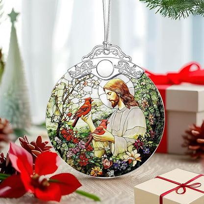 Jesus with Cardinals Ornament – Christmas Ornament & Religious Christmas Decor; Jesus Christ Decoration (Holiday Present, Bauble Present, Memorial Gifts, Gift Idea, Gift Exchange) | Heirloom Keepsake