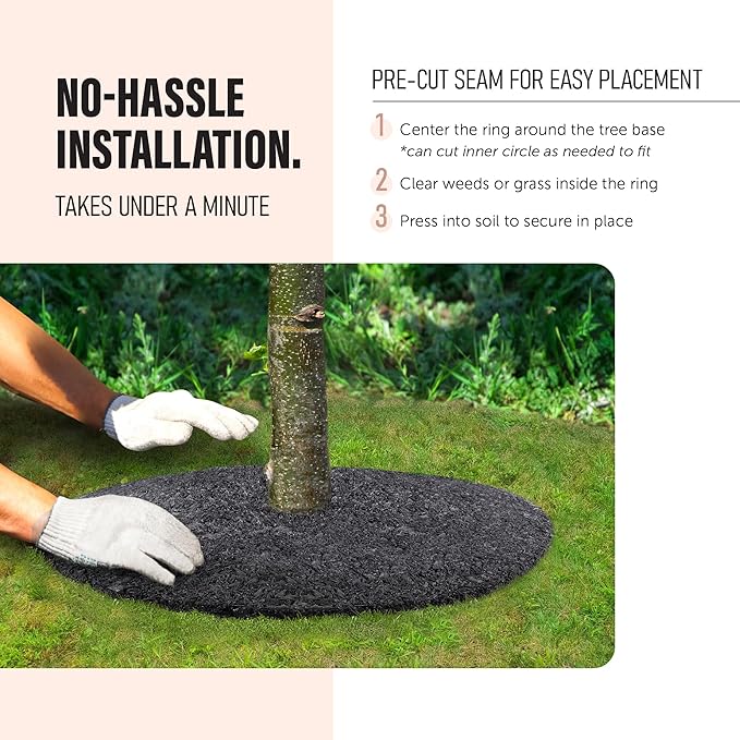 Rubberific 36" Recycled Rubber Mulch Tree Ring Easy Install Looks Like Real Mulch 1 Pack - Black