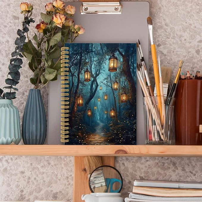 XPH Vintage Enchanted Forest Spiral Notebook, Dark Academia Journaling Notebooks for Women, Mystical Fantasy Forest Aesthetic Hardcover Journals for Writing 160 Pages 5.5 x 8.3 Inch, Mystical Gifts