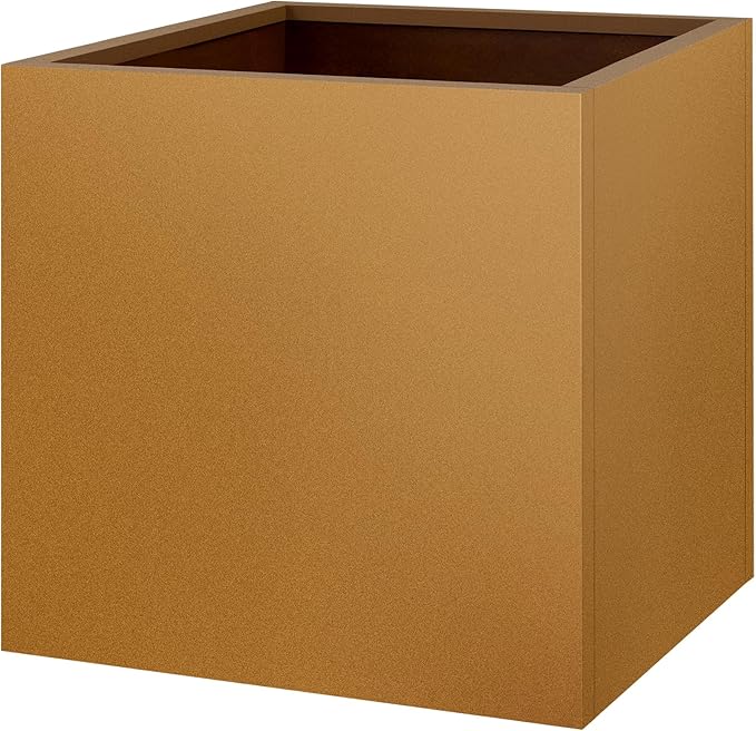 Corten Steel Planter Box 24"x24"x25", Rustic Metal Planter with Partitions & Drainage Holes, Frost Rust Resistant Heavy Duty Planter for Patio Garden Indoor Outdoor Commercial Decor