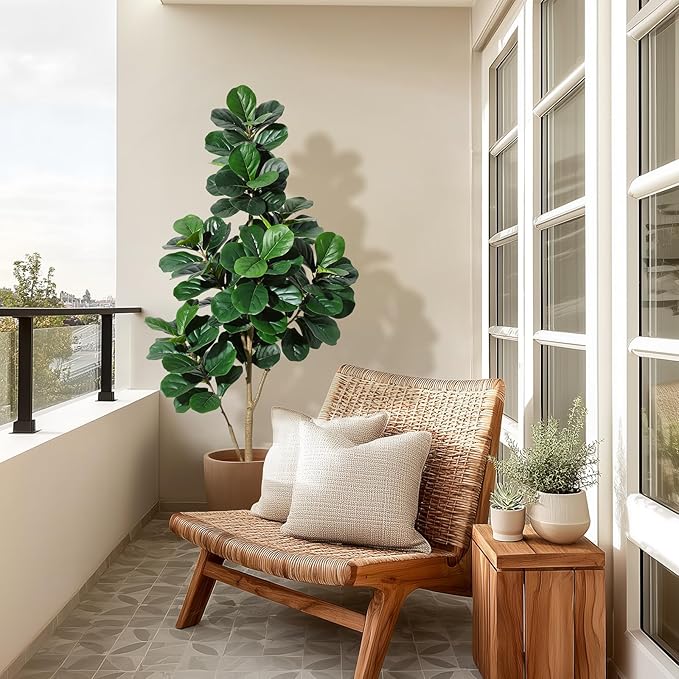 6 ft Fiddle Leaf Fig Tree Artificial with 108 Leaves - Realistic Faux Ficus Lyrata Trees in 9 in Grey Planter Pot, Indoor Fake Floor Plants for Home Office Living Room Decor, Housewarming Gift