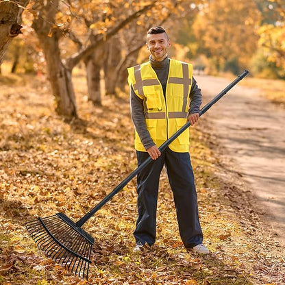 Rake for Leaves, 25 Metal Tines Wide Leaf Rake, 60'' Leaf Rakes for Lawns with Adjustable Steel Handle for Camping Flower Beds Mulch Shrub, Black