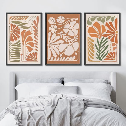 Ashbrook Framed Canvas Print Wall Art Set Mid-Century Modern Tropical Flowers Nature Wilderness Illustrations Modern Art Floral Botanical Minimal Calm/Relax/Cozy for Bedroom - 24"x36"x3 BLACK