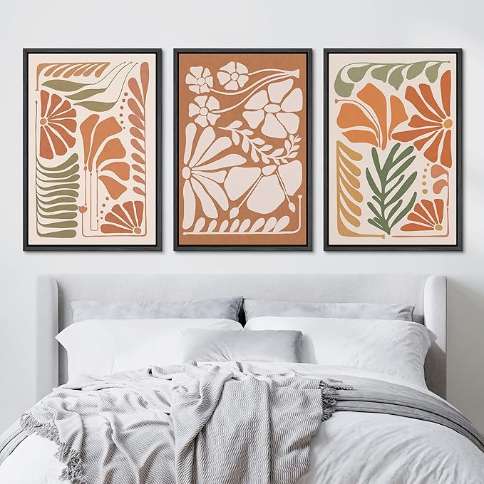 Ashbrook Framed Canvas Print Wall Art Set Mid-Century Modern Tropical Flowers Nature Wilderness Illustrations Modern Art Floral Botanical Minimal Calm/Relax/Cozy for Bedroom - 16"x24"x3 BLACK