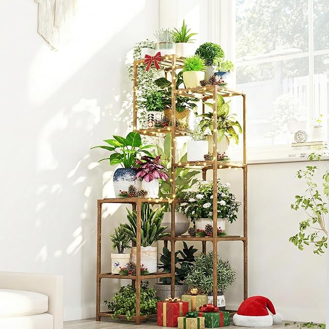 Bamworld Plant Stand Indoor Outdoor Corner Plant Shelf 54.7" Tall Plant Table Wood Large Plant Holder for Multiple Plants Patio Balcony Garden Office Home Decor