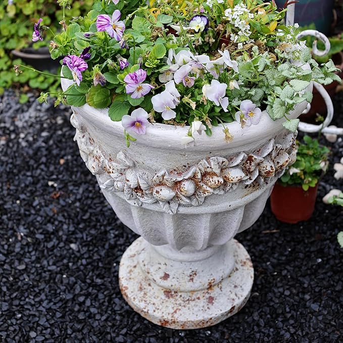 VISIBLE Vintage European Giant Garden Urn Planter, Decorative Cement and Fiber Flower Pot, Make Rust Finished, Wrap Foam Safely Delivered from Local Warehouse (Country, Large)