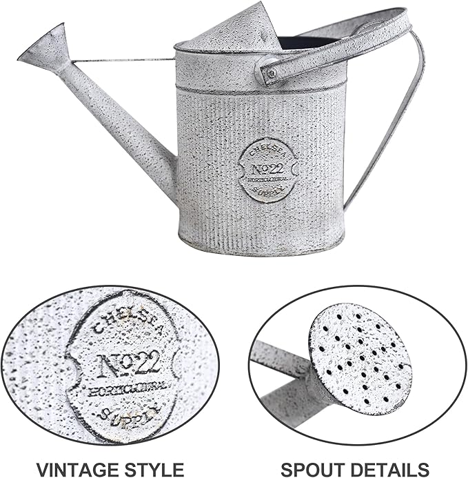 Vintage Metal Watering Can with Chelsea No.22 Design Garden Decorative Watering Pot Farmhouse Waterer for Home Indoor Outdoor Garden Balcony Courtyard (Gray#2)