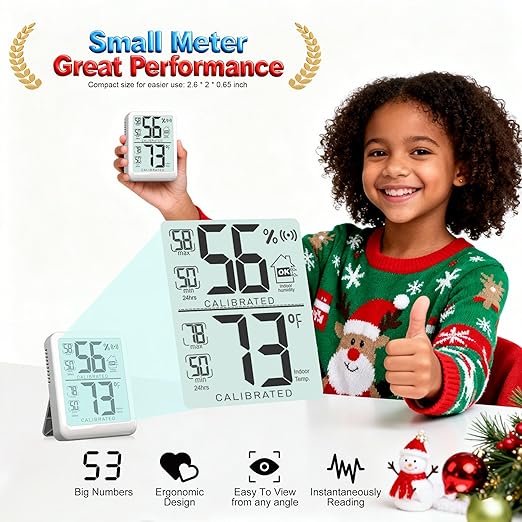 Antonki Room Thermometer, Digital Small Hygrometer Indoor Thermometer Humidity Gauge, Temperature Humidity Meter with Max/Min Record Monitor Sensor for Home, Plants - Battery Included