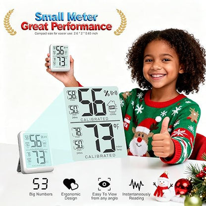 Antonki Room Thermometer, Digital Small Hygrometer Indoor Thermometer Humidity Gauge, Temperature Humidity Meter with Max/Min Record Monitor Sensor for Home, Plants - Battery Included