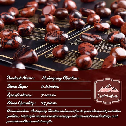 Mahogany Obsidian Healing Crystal Stone Set - 24 Pieces, 0.6" Natural & Polished Stones for Healing, Meditation, Reiki, Chakra, Crafting & Decoration
