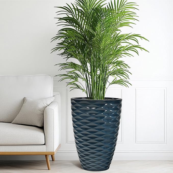 19" Ceramic-Look Tall Planters Set of 2, Outdoor/Indoor Large Flower Pots, Weather-Resistant Heavy-Duty Resin Pot Planters for Front Door, Garden, Patio, Porch, Entryway or Living Room Decor