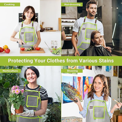 Waterproof Work Apron for Chefs, Hair Stylists, Artists, Gardeners, Adjustable, Multi-Pockets, TPU Mesh Fabric, Plus Size