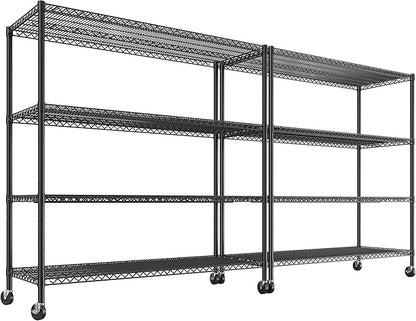 REIBII 55.5''W Storage Shelves 2500LBS Wire Shelving Rack with Wheels 75.6" H Heavy Duty Shelving Unit Adjustable Metal Shelves for Storage Rack Shelving for Kitchen Pantry 2PCS