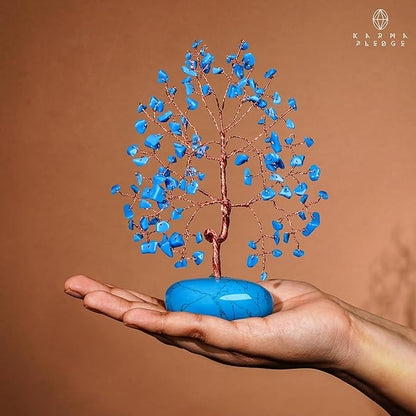 KARMAPLEDGE Crystal Tree of Life Home and Office Feng Shui Decor, Turquoise Healing Crystal Handmade Bonsai Tree for Positive Energy, Good Luck, Money, Christmas Decor, Birthday Gifts for Women, Mom