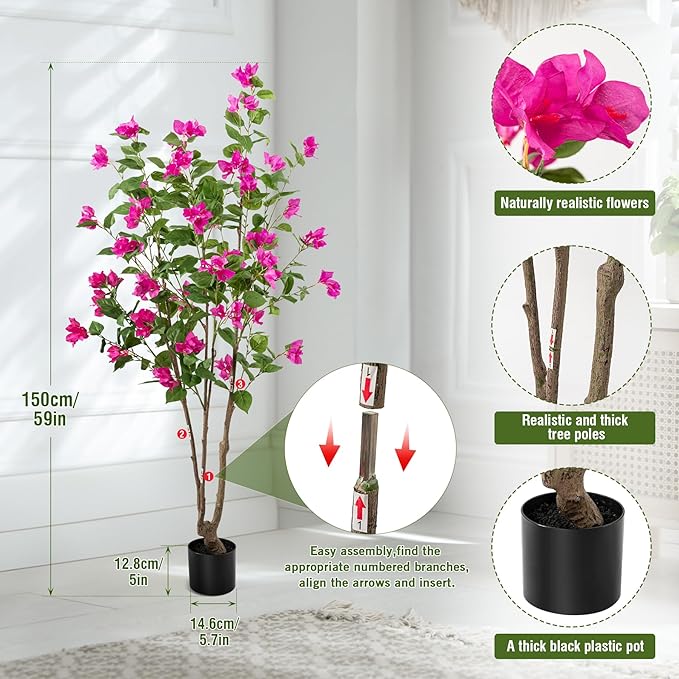 Fake Tree Bougainvillea Artificial 5 Feet Tall Fake Plant Faux Trees Indoor Faux Bougainvillea Artificial Trees Tall Artificial Plants Indoor Applies to Indoor Home Decor Office Hotel Decor