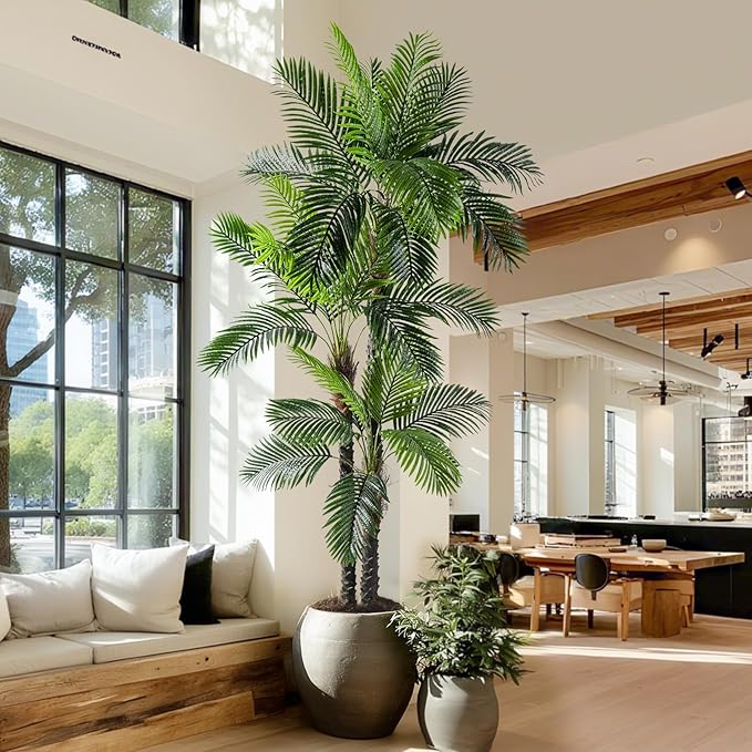 9.1FT Artificial Phoenix Palm Tree Artificial Plants Indoor Outdoor Large Faux Coconut Silk Palm Tree Tropical Fake Tree Faux Sago Palm Plant for Modern Farmhouse Yard Outside Patio Poolside