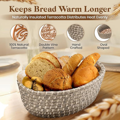 Bread Warmer Basket with Stone - Hand Woven Bread Basket With Warming Stone Included to Keep Your Loaf Warm! - Try Our New Hand-Crafted Bread Basket A Natural & Giftable Addition To Your Table