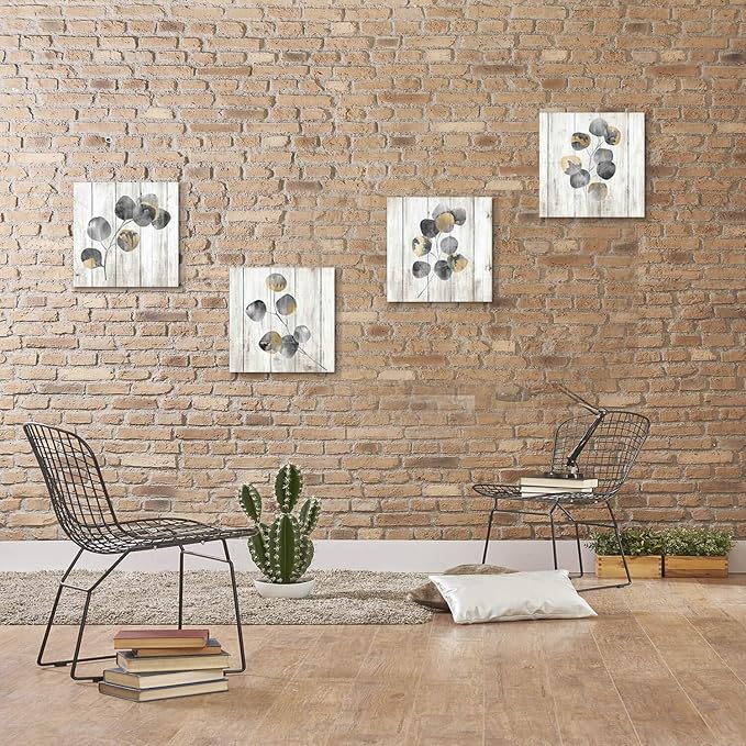 ARTISTIC PATH Leaf Artwork Botanical Canvas Print: Gray Leaves Painting Wall Art for Bathroom (12" W x 12" H x 4 PCS,Multi-Sized)