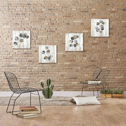 ARTISTIC PATH Leaf Artwork Botanical Canvas Print: Gray Leaves Painting Wall Art for Bathroom (12" W x 12" H x 4 PCS,Multi-Sized)