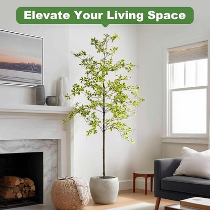 7FT Artificial Black Olive Tree Artificial Olive Plants, Tall Faux Olive Tree Faux Silk Plant Fake Plant Ultra-Realistic Silk Leaves & Natural Trunk Indoor Outdoor Use