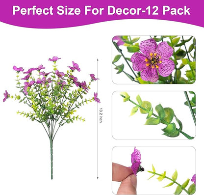 Artificial Fake Plants Flowers for Outdoor Spring Summer Decor, 12 Bundles Faux Silk Daisy for Planter Pot Colorful UV Resistant Look Real for Front Door Porch Patio Outside Yard(Purple Red)