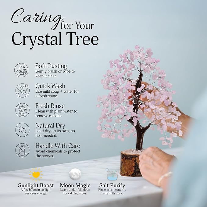 FASHIONZAADI Rose Quartz Crystal Tree of Life for Women Office Decor, Good Luck, Money, Meditation, Positivity, Handmade Healing Crystal Stones Bonsai Tree Spiritual Birthday Gifts for Women