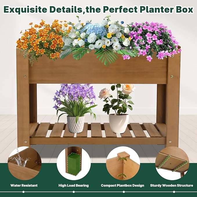 Raised Garden Bed Outdoor, Wooden Planter Boxes with Legs Protective Liner & Drainage Holes, Elevated Garden Flower Beds for Backyard Balcony, Gift for Gardening & Mother,46.6'' X 23.11'' X 29.72''