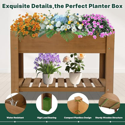 Raised Garden Bed Outdoor, Wooden Planter Boxes with Legs Protective Liner & Drainage Holes, Elevated Garden Flower Beds for Backyard Balcony, Gift for Gardening & Mother,46.6'' X 23.11'' X 29.72''