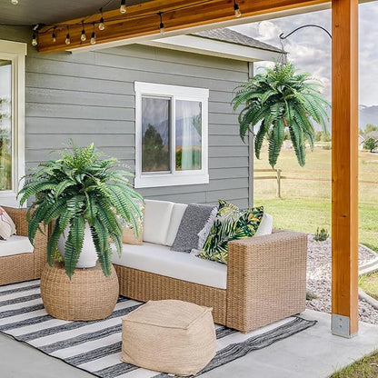 Artificial Boston Fern - 47” Faux Fern with 88 Leaves, Single Plant for Indoor & Outdoor Decoration, UV Resistant Greenery for Porch, Patio & Home Decor