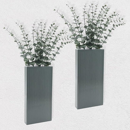 Wood Wall Planter Set of 2, Modern Wall Hanging Decor Pocket Planter for Greenery and Dried Flowers, Indoor Wood Hanging Vase (Gray)