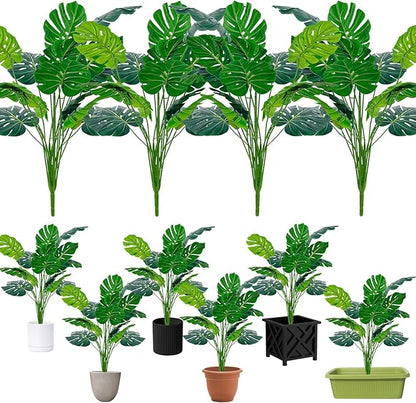 Artificial Palm Tree Leave Plants - 4PCS 28'' Tall Fake Plant Monstera Leaf Indoor Outdoor, Large Faux Floor Plant for Living Room, Bedroom Plants Decor, Bathroom Farmhouse Home House Decor