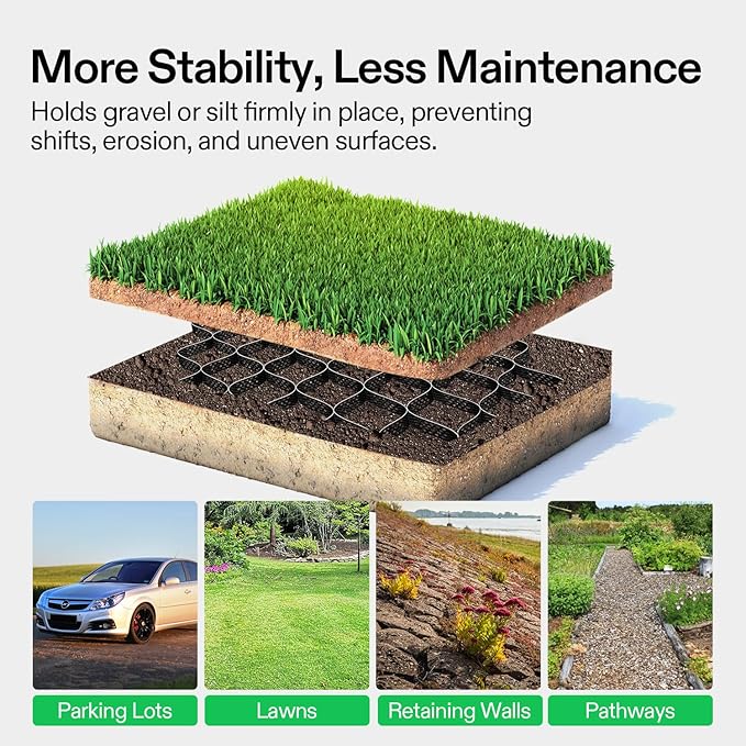 VIVOSUN 3’’ Depth Ground Grid, 6.5 x 17 ft, High-Density HDPE Geo Cell, 1885 lb per sq ft Load, Foldable & Tensile, Easy Installation with Gloves, Ideal for Gardens, Driveways, Pathways, Slopes