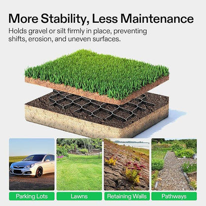 VIVOSUN 3’’ Depth Ground Grid, 6.5 x 17 ft, High-Density HDPE Geo Cell, 1885 lb per sq ft Load, Foldable & Tensile, Easy Installation with Gloves, Ideal for Gardens, Driveways, Pathways, Slopes