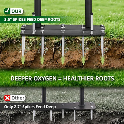 Lawn Aerator Tool with Bolt-On Base & Kick-to-Unclog - Manual Grass Aerator for Compacted Clay Soil, Never Weld Never Break, 12.2x6 Inch Wide Plate Covers 20% More (Pre-Assembled)