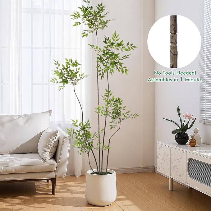 Giegxin 7ft Faux Bamboo Tree Indoor Artificial Nandina Tree Realistic Large Fake Plants Potted Planter Tall Foliage Floor Plant for Home Office Corner Room Decor Greenery Housewarming Gift