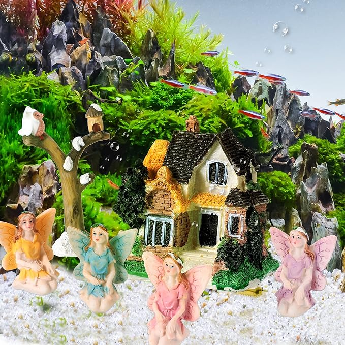 Gejoy 31 Pieces Fairy Garden Accessories Kit Miniatures House Supplies Fly Wing Dollhouse Gifts for Home Garden Lawn Decoration, House Style Random