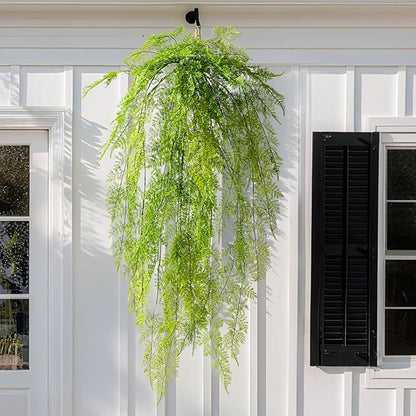 Faux Haning 2PCS 49IN Fake Fern Wall UV Resistant Artificial Fake Ivy Faux Greenery Plants for Patio Porch Plastic Plants for Indoor Outdoor