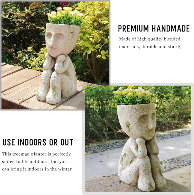 Large Face Head Planter Pots for Indoor Outdoor Plants Unique Flower Pots Succulent Planter with Drainage Hole Tree Man Resin