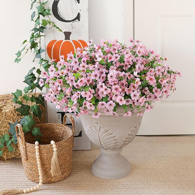 mizii Artificial Flowers for Outdoors 20 Bundles Realistic Faux Silk Flower UV Resistant Fake Plants Outside Decorations for Patio Garden Balcony Yard Porch Summer Indoor Home Decor (Light Pink)