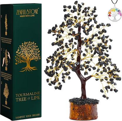 ZENFULSTONE Black Tourmaline Crystal Tree for Protection & Grounding from Negative Energy as Home & Office Decore | Handmade Bonsai for Protection | Perfect Cleansing Energy Gift for Mom & Dad