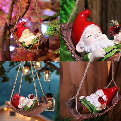 Hanging Garden Gnome Statues Decor for Outdoor, Resin Swing Figurine Ornament for Home Yard Patio Decoration, Ideal for Mom Women